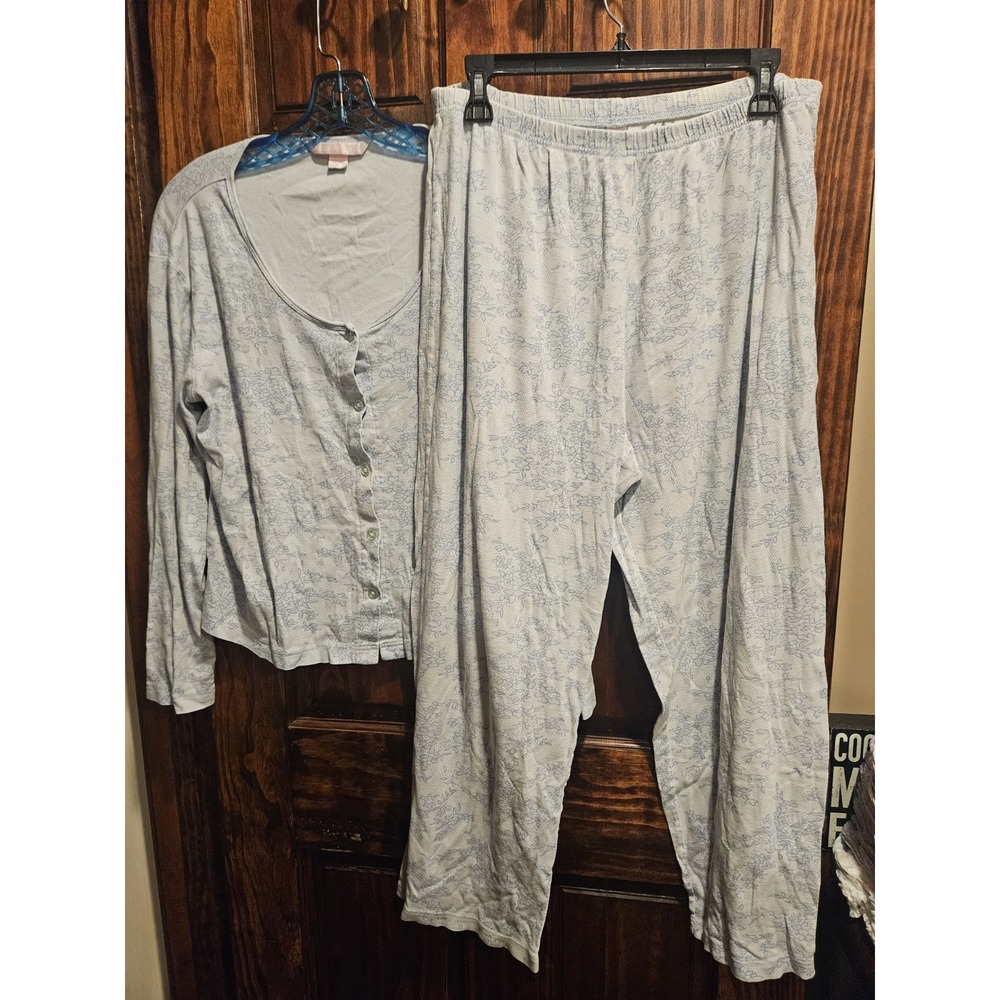 Victoria's Secret Womens Large Floral 3 Piece Pajama Set Cami Pants Blue